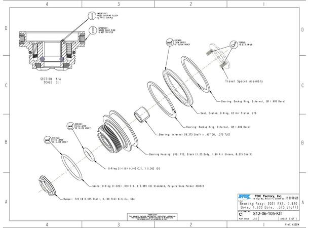 Fox Bearing Assy: 2021 Float X2 [.940 Bore, 1.600 Bore, .375 Shaft] 